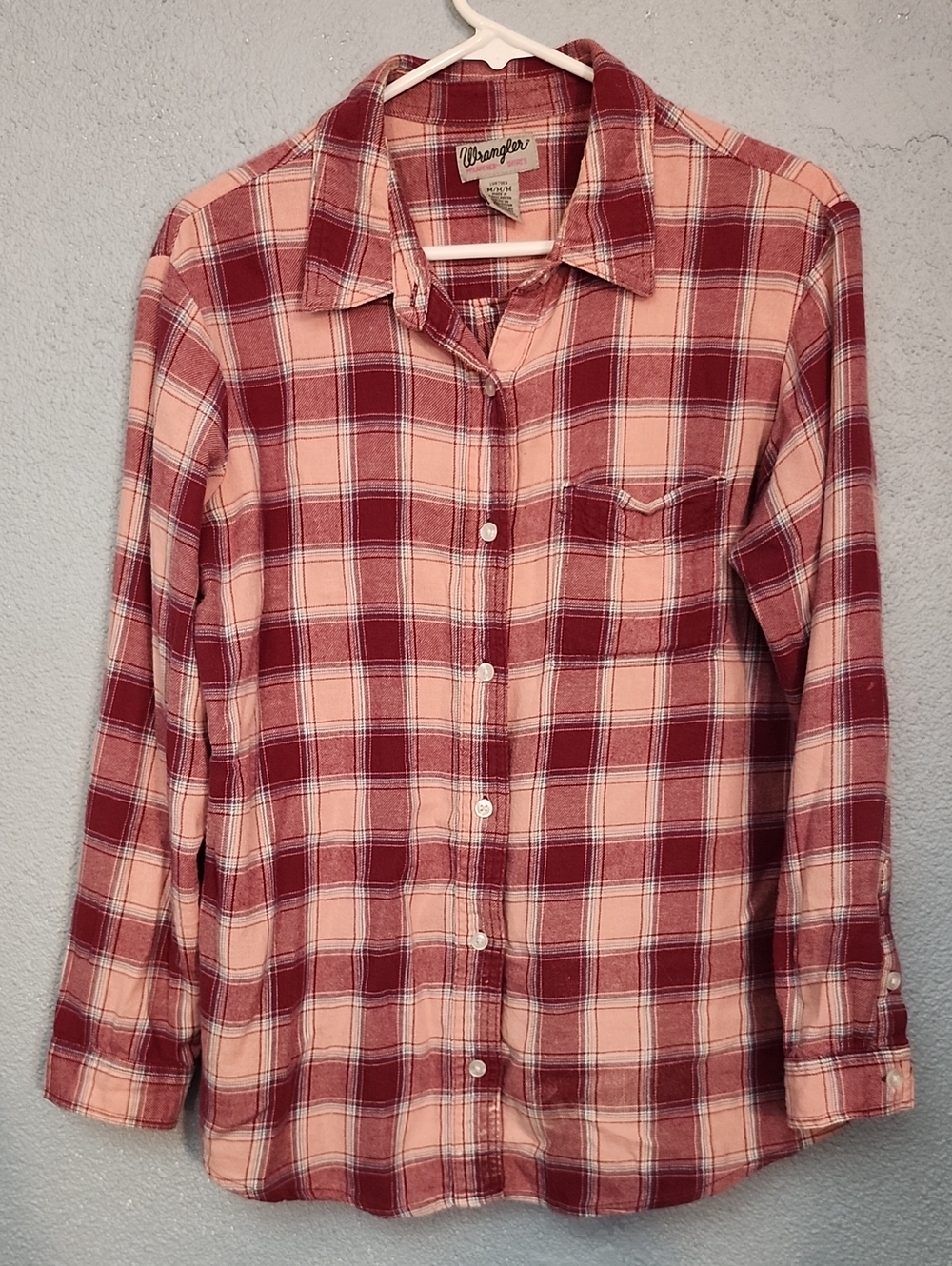 Wrangler Pink and Red Plaid Button-Down Shirt